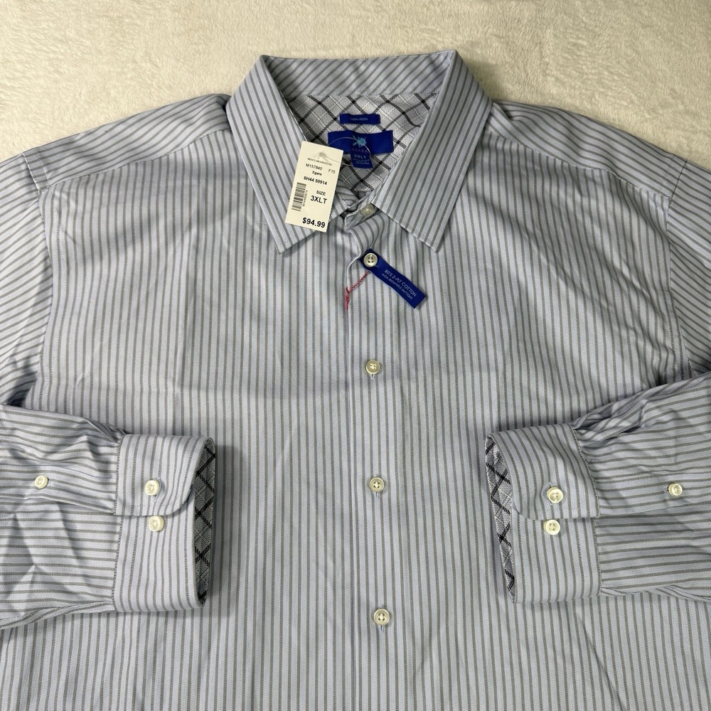 Egara Dress Shirt Men's 3XLT Blue Striped Non-Iron 80s 2-ply Cotton NWT